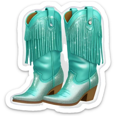 Realistic pastel teal fashion cowgirl boots with sparkly shiny glitter fringe on them. sticker