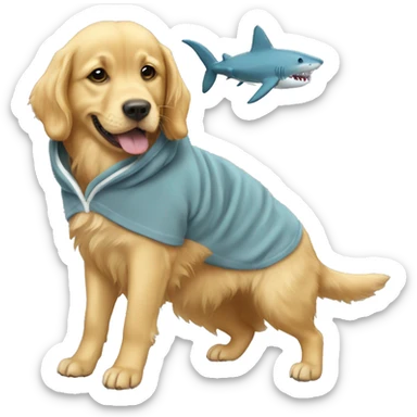 golden retriever with shark onesie  sticker