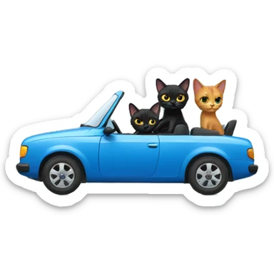 2 black cats with read head girl driving blue car sticker