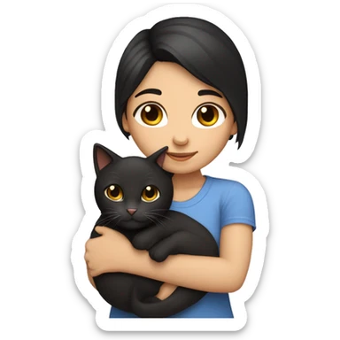 Black haired girl fair skin hugging a tabby cat sticker
