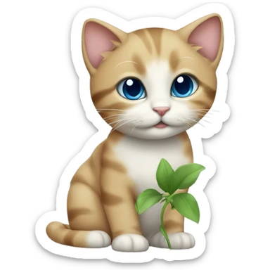 sweet cat  giving a blue flower forget me not sticker