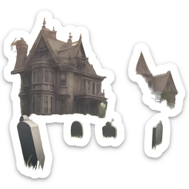 Romantically overgrown Haunting graveyard grass field at Victorian mansion sticker