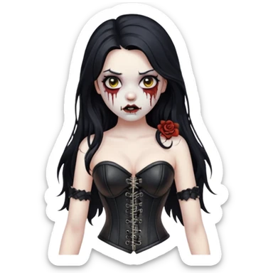 zombie girl, long black hair and corset sticker