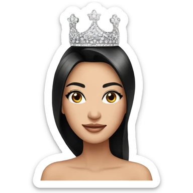 Miss universe south east Asian with long straight black hair with a crown sticker