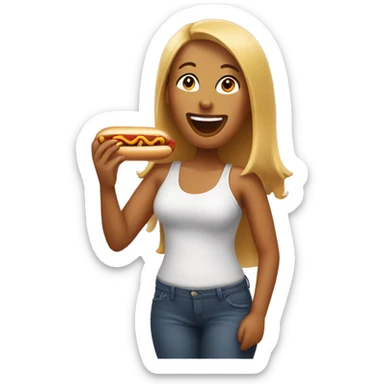 Woman eating a hotdog  sticker