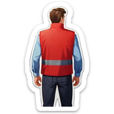 back of a red vest sticker