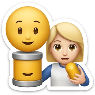 A emoji holding a cylindrical object with 2 spheres at the base of it sticker
