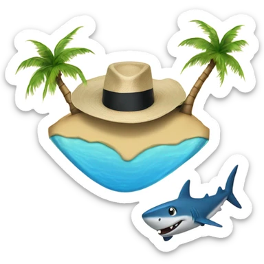 Beach with palm tree shark with tophat sticker