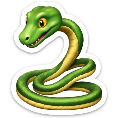 friendly anthropomorphised snake in jeans and a t-shirt, walking with a smile sticker