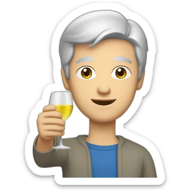 a caucasian man with blue eyes and short grey hair, toasting with a glass of white wine sticker