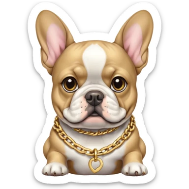 Merle gray spotted Frenchie dog wearing gold chain sticker
