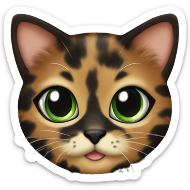 Cute tortoiseshell cat with green eyes. Black and brown fur mostly black sticker