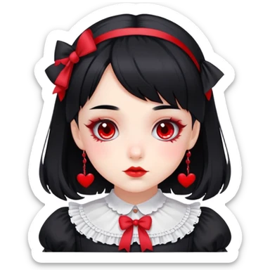 girl in black Lolita dress with black hair and red tips sticker