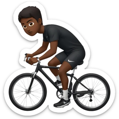 Muscle man with dark hair and darker skin , wearing black shirt nike, riding on bike going to fall down sticker
