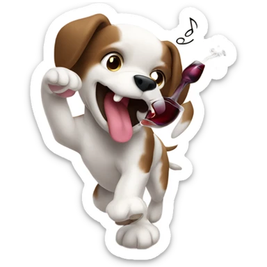 Um cachorro dançando e bebendo vinho  sticker