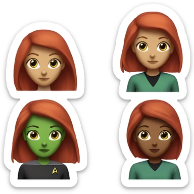Star Trek woman red hair green eye purple shirt sticker