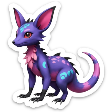 Rare epic aesthetic colorful Salandit-Noibat-Eevee-Genet-species-Fakemon-hybrid-creature, with markings, full body sticker