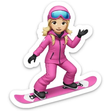 A snowboarder girl in a pink kosume full body blonde sticker