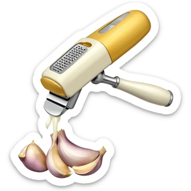 garlic being pressed by a garlic press sticker