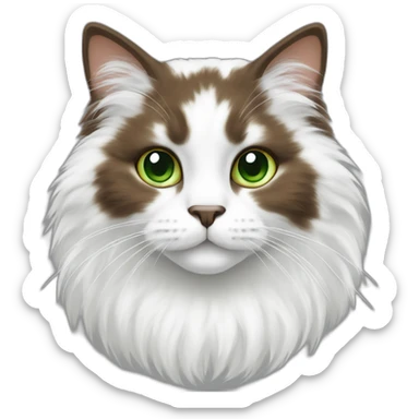 white fluffy bi-colour cat with dark brown ears and upper head, brown ears and green eyes sticker