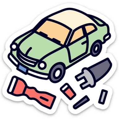 car interior disassembly, dashboard parts removal, tools and car panels sticker