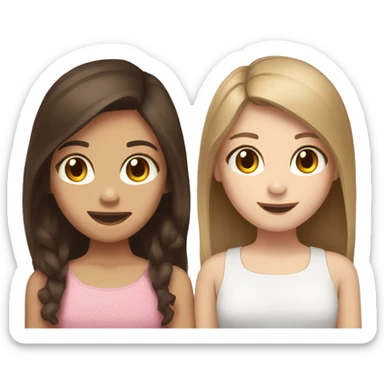 two girls one with dark brown hair one with light brown hair both white skin sleepover  sticker