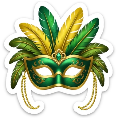 masquerade mask with yellow and green feathers sticker