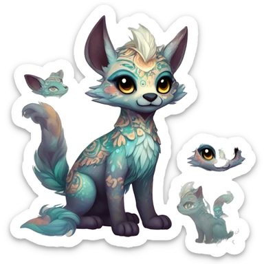 cute Kawaii edgy ethereal shy epic fantasy animal fursona Fionbri creature by griffsnuff & LiLaiRa & Falvie with exotic colors with intricate patterns full body sticker
