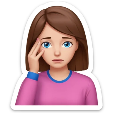 Facepalm woman brown hair blue eyes pink shirt  sticker