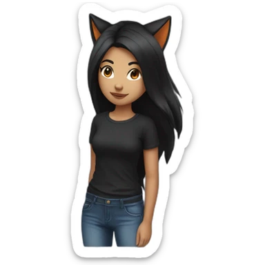 fox girl with black hair and black t-shirt and Jean sticker