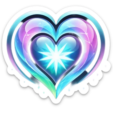 Heart split into orbiting fragments, gravity bending sticker