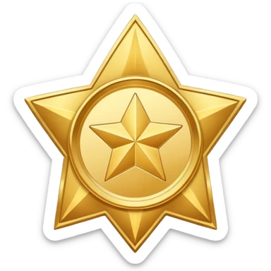 JUST THE CIRCLE golden medal in star shape, central empty space, details in border, golden sticker