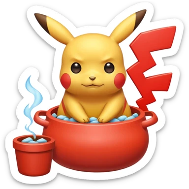 Un Pikachu rouge qui et triste avec des éclairs en fond et il a fait caca et pipi dans un pot  sticker