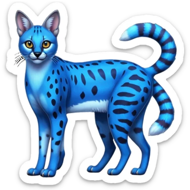 Realistic wild real life dark neon-blue caracal-serval-civet-genet-hybrid-animal-fusion photo IRL outside (full body) sticker