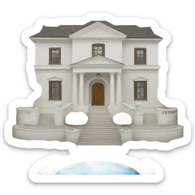 a white villa with two lions infront of it sticker