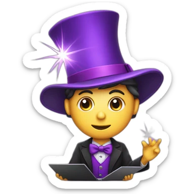magician with a purple pointy magic hat with a star working on a macbook sticker