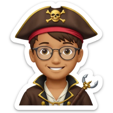 kid boy with pirate costume wearing glasses sticker