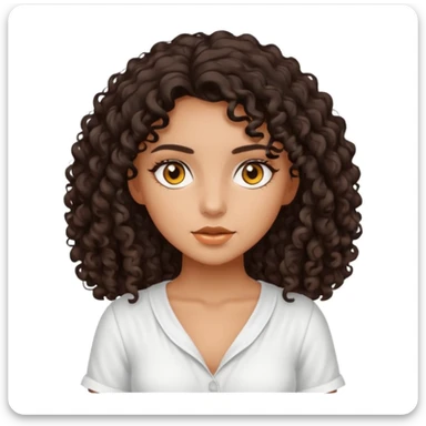 Ragazza con capelli mori e ricci, pelle abbronzata, occhi color ambra e con un outfit estivo bianco sticker