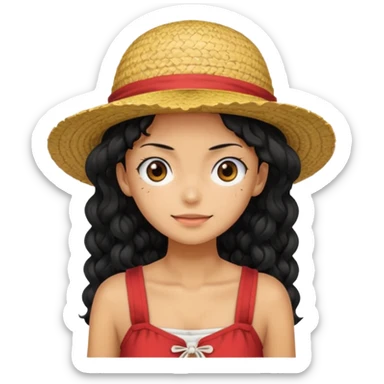 a woman with Luffy hat and have long curly hair sticker