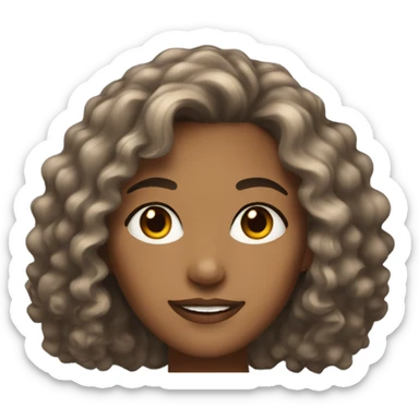 brown woman with mid length curly hair dark brown eyes sticker