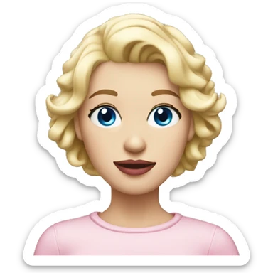 Woman blue eyes short blond hair pink lips, add Christmas hat sticker