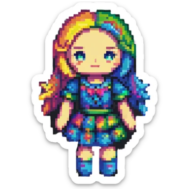 boneca, cute doll, pixel art style, pixelated, colorful, no text sticker