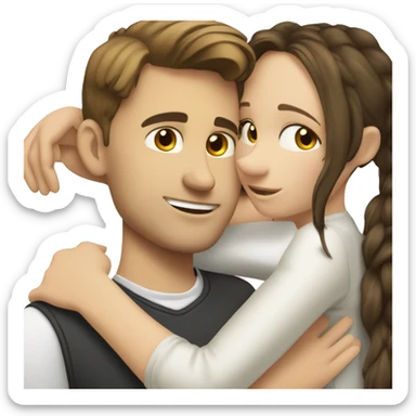 tall brunette polish boy hugging white brunette girl sticker