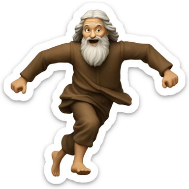 Leonardo Da Vinci running, with a large stride and arms outstretched sticker