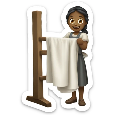 young washerwoman hanging large cloth spread out with the vernicle sticker