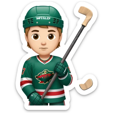 Minnesota Wild ice hockey full player with one hockey stick sticker