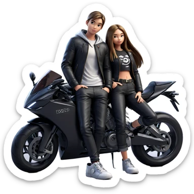 girl and boy by motorcycle sticker