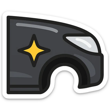 small bright star icon on glossy black surface of a high-end vehicle, main color glossy black, subtle reflections, emphasis on mirror-like shine, modern and clean, not overloaded sticker