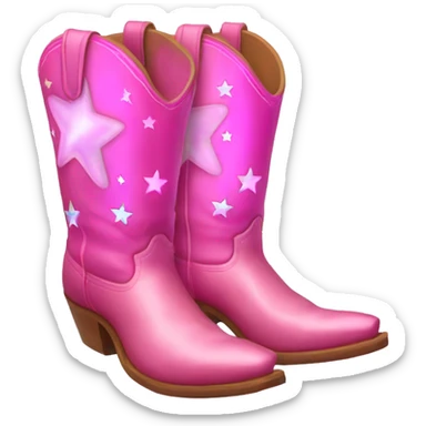 Pink cowboy boots with stars iridescent two boots sticker