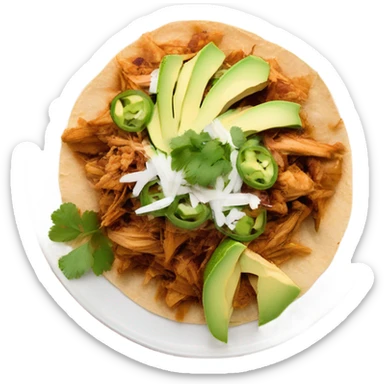 Chicken tinga tostadas on a white plate sticker